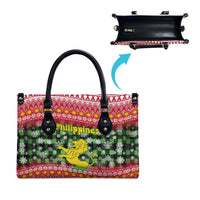 Philippines Christmas Leather Bag with Red-Green Plaid Design, Yellow Lion, and National Coat of Arms Motif - Wonder Print Shop