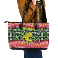 Philippines Christmas Leather Tote Bag with Red-Green Plaid Design, Yellow Lion, and National Coat of Arms Motif - Wonder Print Shop