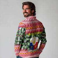 Philippines Christmas Long Sleeve Polo Shirt with Red-Green Plaid Design, Yellow Lion, and National Coat of Arms Motif - Wonder Print Shop