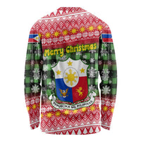 Philippines Christmas Long Sleeve Shirt with Red-Green Plaid Design, Yellow Lion, and National Coat of Arms Motif - Wonder Print Shop