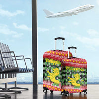 Philippines Christmas Luggage Cover with Red-Green Plaid Design, Yellow Lion, and National Coat of Arms Motif - Wonder Print Shop