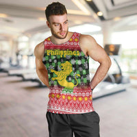 Philippines Christmas Men Tank Top with Red-Green Plaid Design, Yellow Lion, and National Coat of Arms Motif - Wonder Print Shop