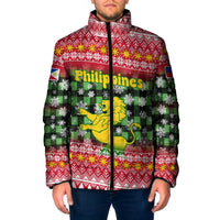 Philippines Christmas Padded Jacket with Red-Green Plaid Design, Yellow Lion, and National Coat of Arms Motif - Wonder Print Shop