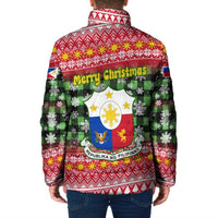 Philippines Christmas Padded Jacket with Red-Green Plaid Design, Yellow Lion, and National Coat of Arms Motif - Wonder Print Shop