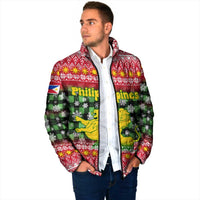 Philippines Christmas Padded Jacket with Red-Green Plaid Design, Yellow Lion, and National Coat of Arms Motif - Wonder Print Shop