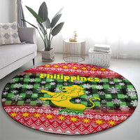 Philippines Christmas Round Carpet with Red-Green Plaid Design, Yellow Lion, and National Coat of Arms Motif - Wonder Print Shop