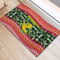 Philippines Christmas Rubber Doormat with Red-Green Plaid Design, Yellow Lion, and National Coat of Arms Motif - Wonder Print Shop