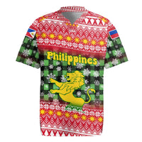 Philippines Christmas Rugby Jersey with Red-Green Plaid Design, Yellow Lion, and National Coat of Arms Motif - Wonder Print Shop