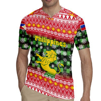 Philippines Christmas Rugby Jersey with Red-Green Plaid Design, Yellow Lion, and National Coat of Arms Motif - Wonder Print Shop