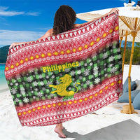 Philippines Christmas Sarong with Red-Green Plaid Design, Yellow Lion, and National Coat of Arms Motif - Wonder Print Shop
