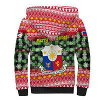 Philippines Christmas Sherpa Hoodie with Red-Green Plaid Design, Yellow Lion, and National Coat of Arms Motif - Wonder Print Shop