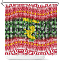 Philippines Christmas Shower Curtain with Red-Green Plaid Design, Yellow Lion, and National Coat of Arms Motif - Wonder Print Shop
