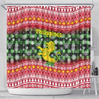 Philippines Christmas Shower Curtain with Red-Green Plaid Design, Yellow Lion, and National Coat of Arms Motif - Wonder Print Shop