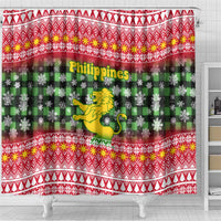 Philippines Christmas Shower Curtain with Red-Green Plaid Design, Yellow Lion, and National Coat of Arms Motif - Wonder Print Shop