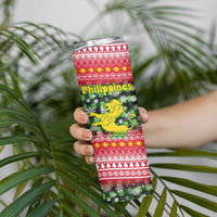 Philippines Christmas Skinny Tumbler with Red-Green Plaid Design, Yellow Lion, and National Coat of Arms Motif - Wonder Print Shop