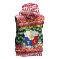 Philippines Christmas Sleeveless Hoodie with Red-Green Plaid Design, Yellow Lion, and National Coat of Arms Motif - Wonder Print Shop