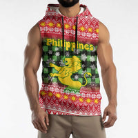 Philippines Christmas Sleeveless Hoodie with Red-Green Plaid Design, Yellow Lion, and National Coat of Arms Motif - Wonder Print Shop