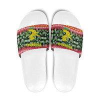 Philippines Christmas Slide Sandals with Red-Green Plaid Design, Yellow Lion, and National Coat of Arms Motif - Wonder Print Shop