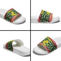 Philippines Christmas Slide Sandals with Red-Green Plaid Design, Yellow Lion, and National Coat of Arms Motif - Wonder Print Shop