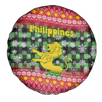 Philippines Christmas Spare Tire Cover with Red-Green Plaid Design, Yellow Lion, and National Coat of Arms Motif - Wonder Print Shop