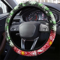 Philippines Christmas Steering Wheel Cover with Red-Green Plaid Design, Yellow Lion, and National Coat of Arms Motif - Wonder Print Shop