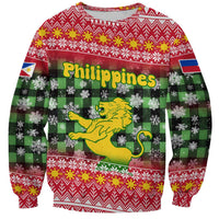 Philippines Christmas Sweatshirt with Red-Green Plaid Design, Yellow Lion, and National Coat of Arms Motif - Wonder Print Shop