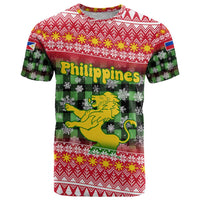 Philippines Christmas T Shirt with Red-Green Plaid Design, Yellow Lion, and National Coat of Arms Motif - Wonder Print Shop