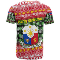 Philippines Christmas T Shirt with Red-Green Plaid Design, Yellow Lion, and National Coat of Arms Motif - Wonder Print Shop