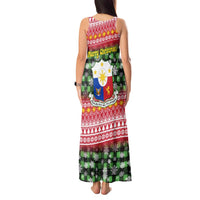 Philippines Christmas Tank Maxi Dress with Red-Green Plaid Design, Yellow Lion, and National Coat of Arms Motif - Wonder Print Shop