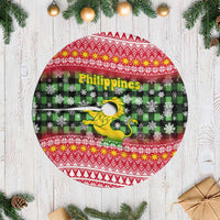 Philippines Christmas Tree Skirt with Red-Green Plaid Design, Yellow Lion, and National Coat of Arms Motif - Wonder Print Shop