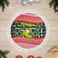 Philippines Christmas Tree Skirt with Red-Green Plaid Design, Yellow Lion, and National Coat of Arms Motif - Wonder Print Shop