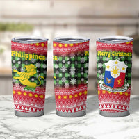 Philippines Christmas Tumbler Cup with Red-Green Plaid Design, Yellow Lion, and National Coat of Arms Motif - Wonder Print Shop