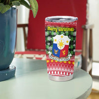 Philippines Christmas Tumbler Cup with Red-Green Plaid Design, Yellow Lion, and National Coat of Arms Motif - Wonder Print Shop