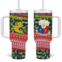 Philippines Christmas Tumbler With Handle with Red-Green Plaid Design, Yellow Lion, and National Coat of Arms Motif - Wonder Print Shop