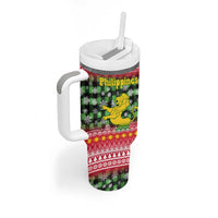 Philippines Christmas Tumbler With Handle with Red-Green Plaid Design, Yellow Lion, and National Coat of Arms Motif - Wonder Print Shop