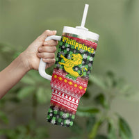 Philippines Christmas Tumbler With Handle with Red-Green Plaid Design, Yellow Lion, and National Coat of Arms Motif - Wonder Print Shop