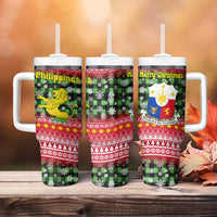 Philippines Christmas Tumbler With Handle with Red-Green Plaid Design, Yellow Lion, and National Coat of Arms Motif - Wonder Print Shop