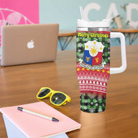 Philippines Christmas Tumbler With Handle with Red-Green Plaid Design, Yellow Lion, and National Coat of Arms Motif - Wonder Print Shop