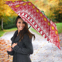 Philippines Christmas Umbrella with Red-Green Plaid Design, Yellow Lion, and National Coat of Arms Motif - Wonder Print Shop