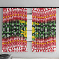 Philippines Christmas Window Curtain with Red-Green Plaid Design, Yellow Lion, and National Coat of Arms Motif - Wonder Print Shop