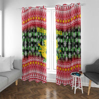 Philippines Christmas Window Curtain with Red-Green Plaid Design, Yellow Lion, and National Coat of Arms Motif - Wonder Print Shop