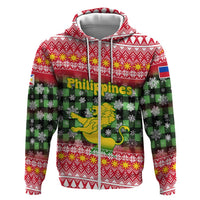 Philippines Christmas Zip Hoodie with Red-Green Plaid Design, Yellow Lion, and National Coat of Arms Motif - Wonder Print Shop