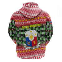 Philippines Christmas Zip Hoodie with Red-Green Plaid Design, Yellow Lion, and National Coat of Arms Motif - Wonder Print Shop