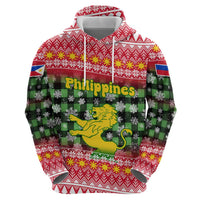 Philippines Christmas Zip Hoodie with Red-Green Plaid Design, Yellow Lion, and National Coat of Arms Motif - Wonder Print Shop