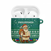 Philippines Christmas AirPods Case with Green Geometric Design, Santa in Barong Tagalog, and National Coat of Arms Motif - Wonder Print Shop