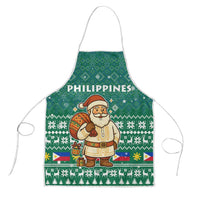 Philippines Christmas Apron with Green Geometric Design, Santa in Barong Tagalog, and National Coat of Arms Motif - Wonder Print Shop