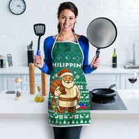 Philippines Christmas Apron with Green Geometric Design, Santa in Barong Tagalog, and National Coat of Arms Motif - Wonder Print Shop