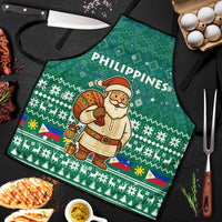 Philippines Christmas Apron with Green Geometric Design, Santa in Barong Tagalog, and National Coat of Arms Motif - Wonder Print Shop