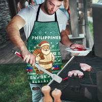 Philippines Christmas Apron with Green Geometric Design, Santa in Barong Tagalog, and National Coat of Arms Motif - Wonder Print Shop