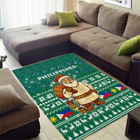Philippines Christmas Area Rug with Green Geometric Design, Santa in Barong Tagalog, and National Coat of Arms Motif - Wonder Print Shop